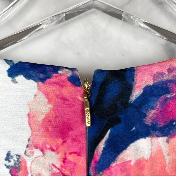 DKNY Floral High Neck Scuba Fit & Flare Short Sleeved Knee Length Midi Dress 2 - Picture 4 of 8